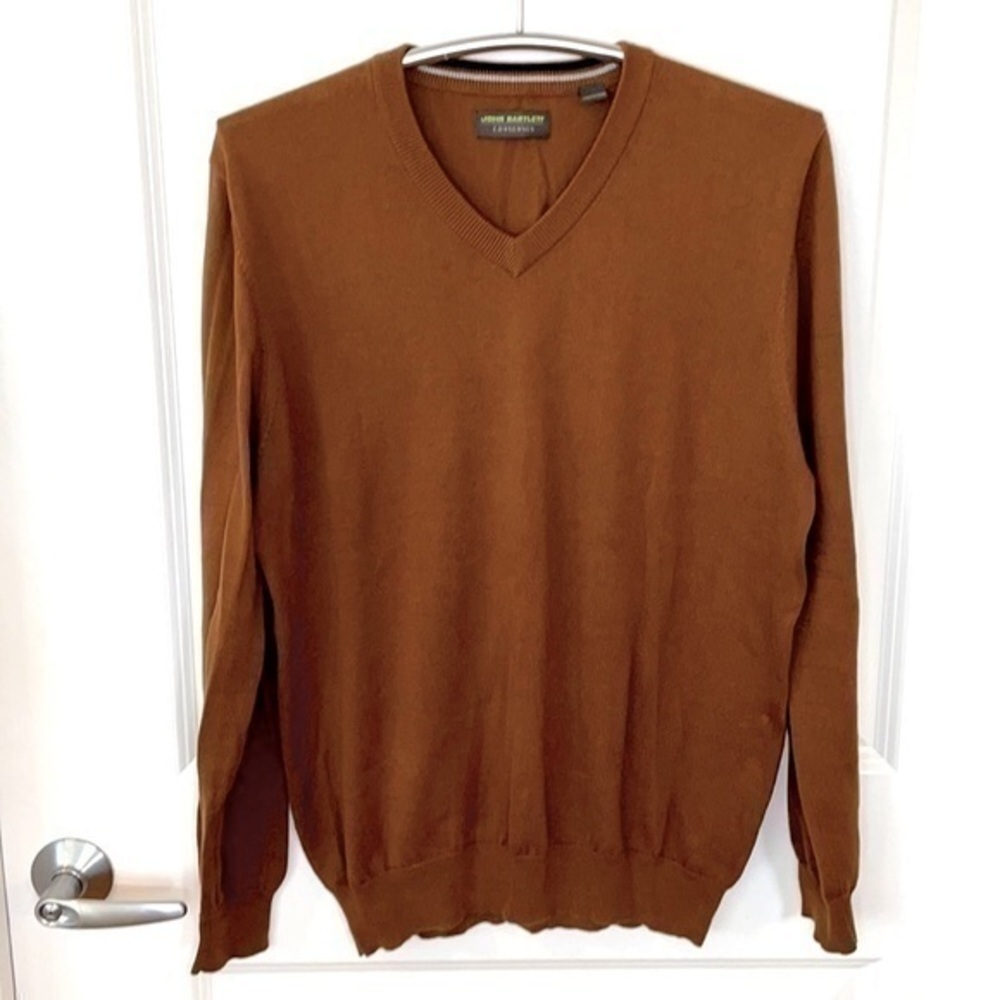 JOHN BARTLETT | Men’s Light Brown 100% Cotton V-Neck Sweater Size Medium